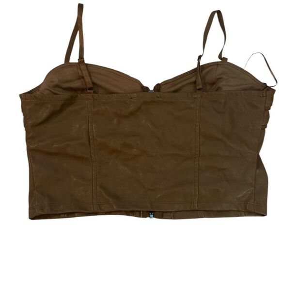 Brown Faux Leather Zippered Women's Skirt Set - Picture 6 of 8